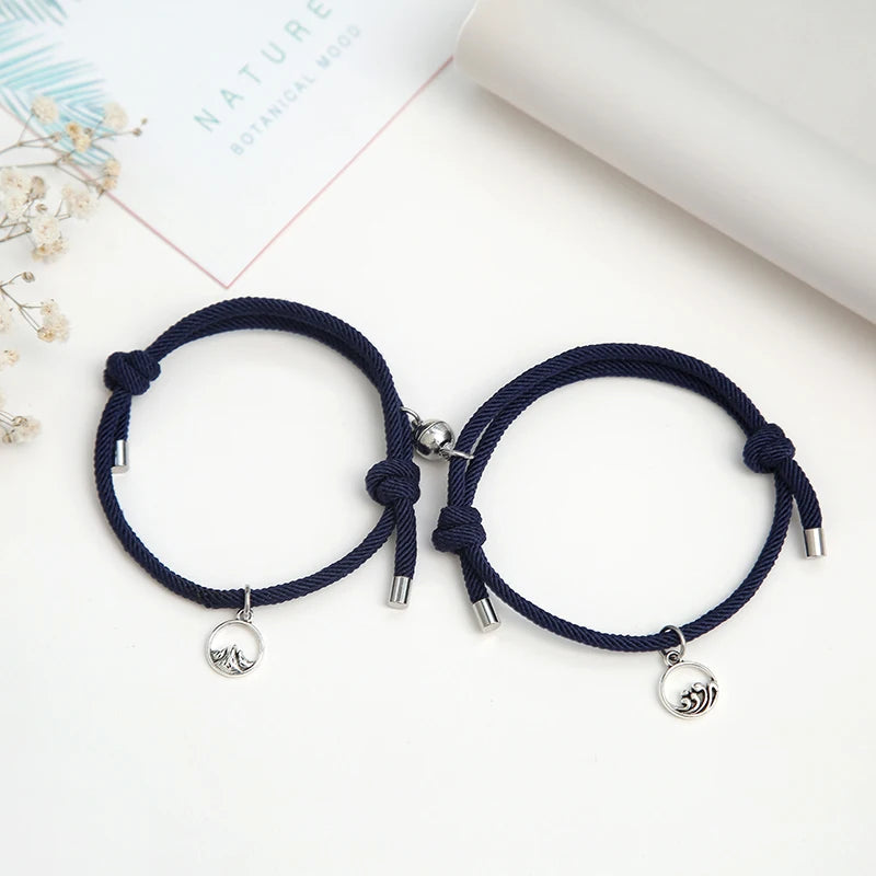 2-Piece Couple Magnetic Bracelet Set – Alloy & Stainless Steel Friendship Rope Jewelry for Men & Women