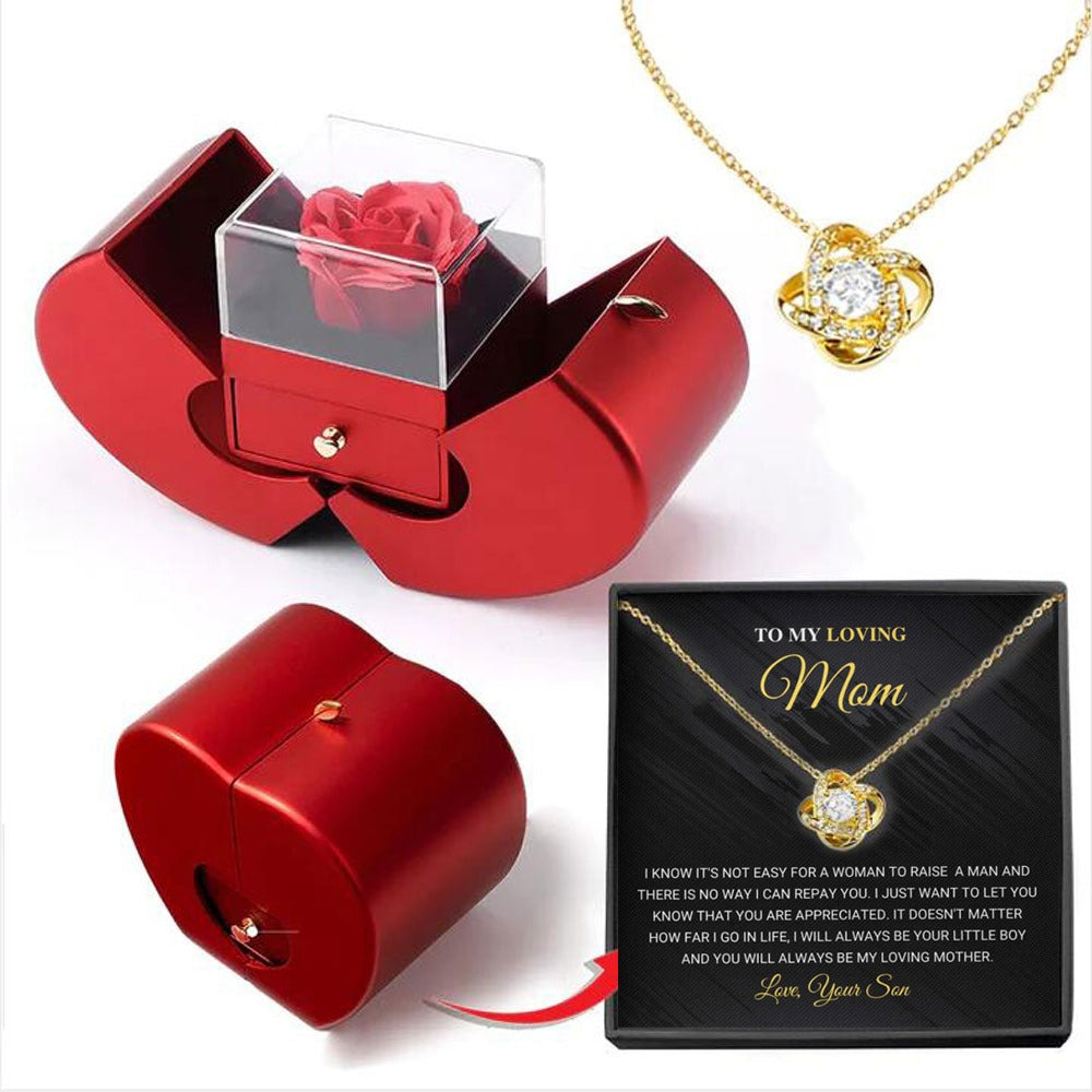 Christmas Gift Red Apple Jewelry Box Necklace Eternal Rose for Girl Mother's Day New Year Valentine's Day Gifts