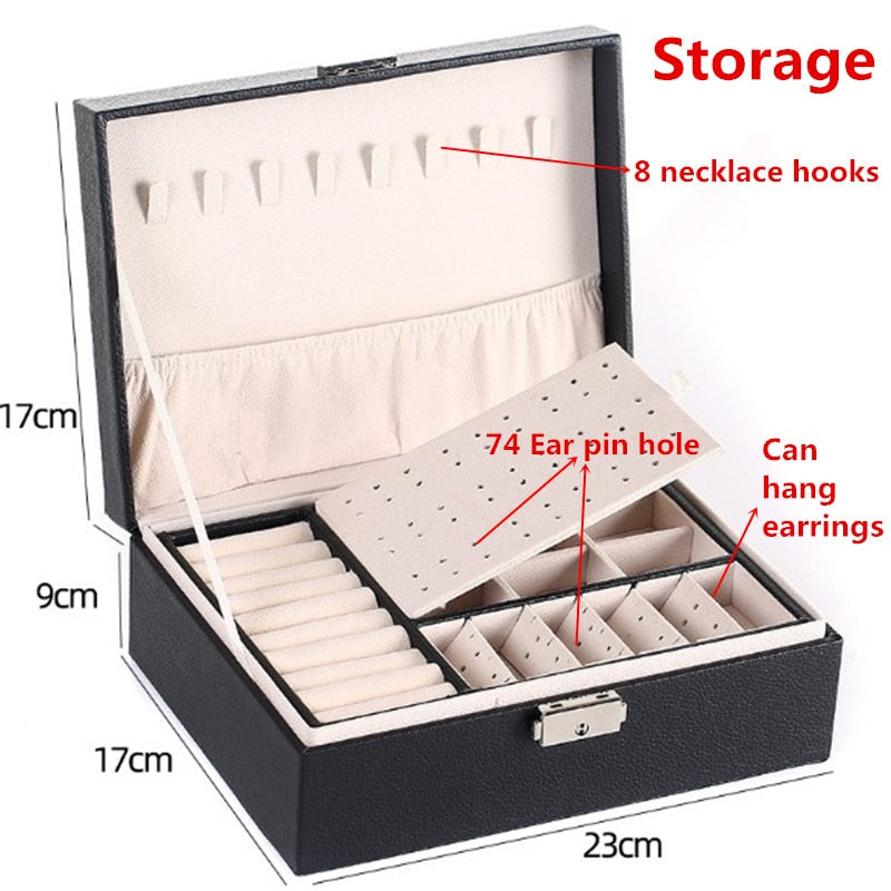 WE Leather Jewelry Box for Women Gifts Box Necklace Earring Ring Jewelry Organizer Storage Joyeros Organizador