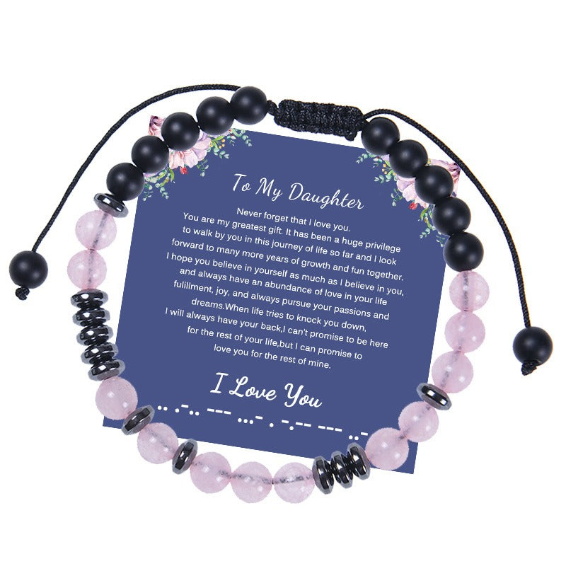 To My Daughter Password Bracelet – 6MM Powder Crystal Frosted Stone Bracelet Gift