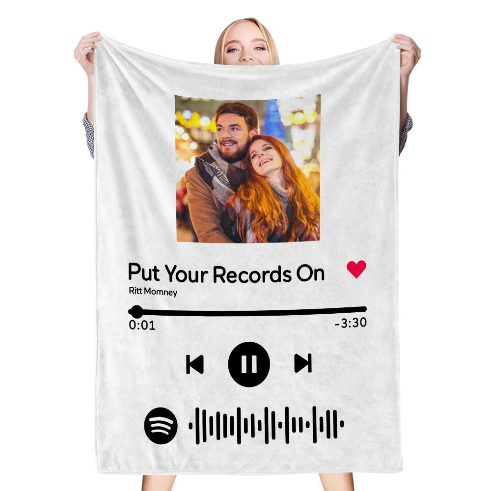 Scannable Music Code Black Blanket – Personalized Gift for Couples