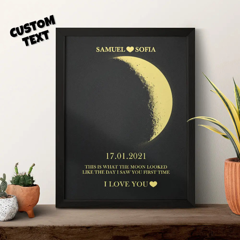 Custom Moon Phase Wooden Frame – Personalized Names & Message | Romantic Gift for Couples