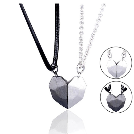 2-Piece Magnetic Couple Necklace – Lovers Heart Pendant Distance Faceted Charm for Women |
