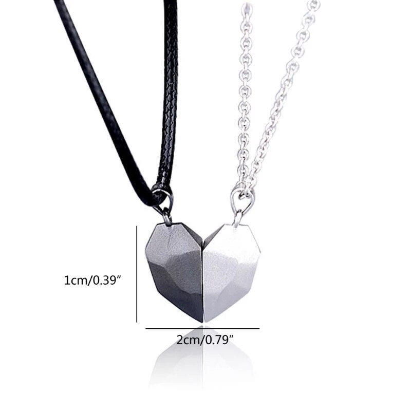 2-Piece Magnetic Couple Necklace – Lovers Heart Pendant Distance Faceted Charm for Women |