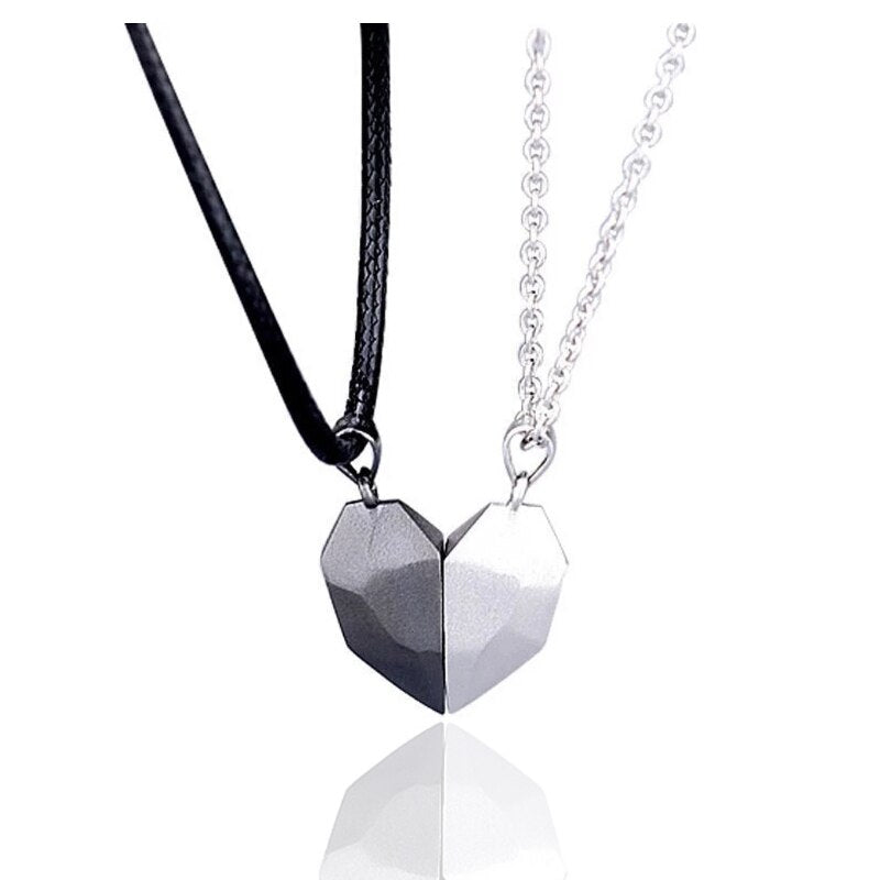 2-Piece Magnetic Couple Necklace – Lovers Heart Pendant Distance Faceted Charm for Women |