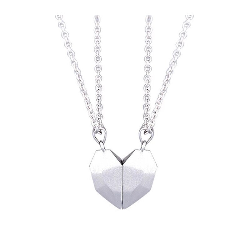 2-Piece Magnetic Couple Necklace – Lovers Heart Pendant Distance Faceted Charm for Women |
