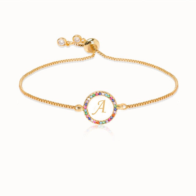Colorful Rainbow Zircon Initial Bracelet for Women – Adjustable Letter Jewelry Gift