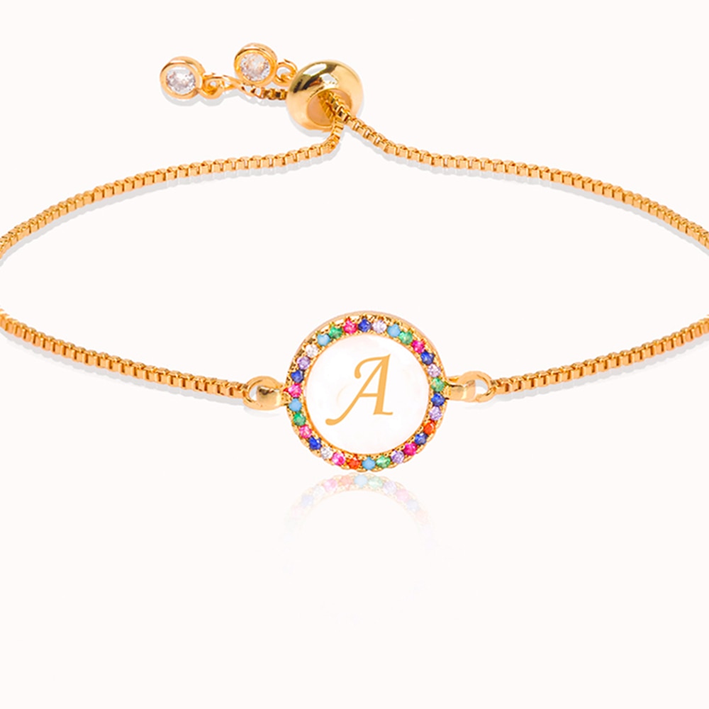 Colorful Rainbow Zircon Initial Bracelet for Women – Adjustable Letter Jewelry Gift