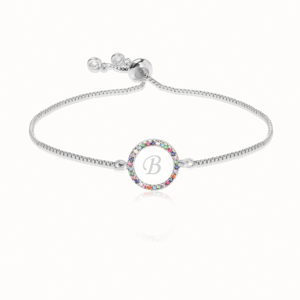 Colorful Rainbow Zircon Initial Bracelet for Women – Adjustable Letter Jewelry Gift