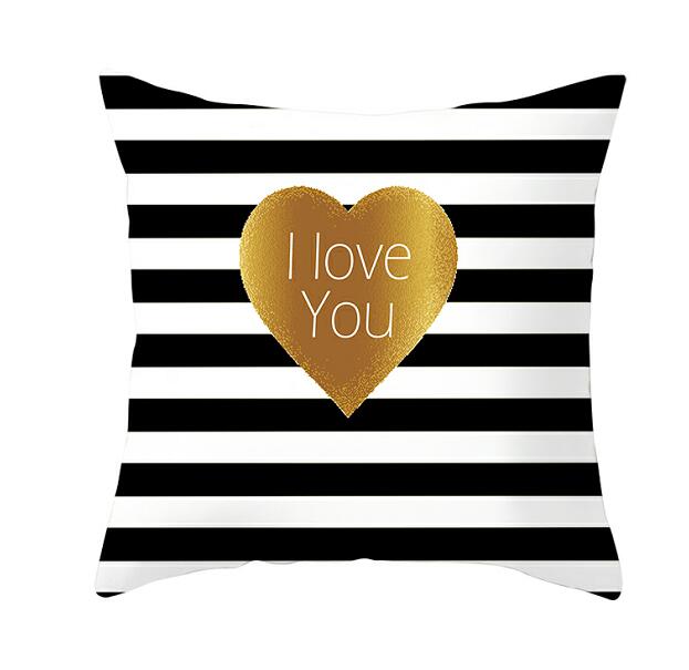 Black White Heart Cushion Cover Arrow I Love You Letters Happy Valentine Pillow Covers Gifts for Couples Valentine's Decoration