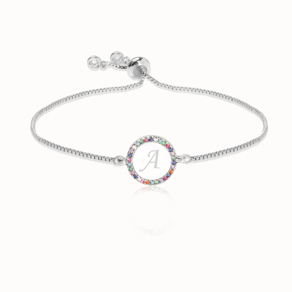 Colorful Rainbow Zircon Initial Bracelet for Women – Adjustable Letter Jewelry Gift