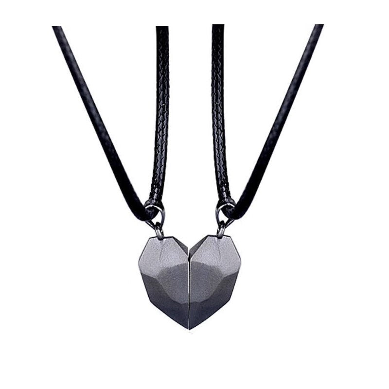 2-Piece Magnetic Couple Necklace – Lovers Heart Pendant Distance Faceted Charm for Women |