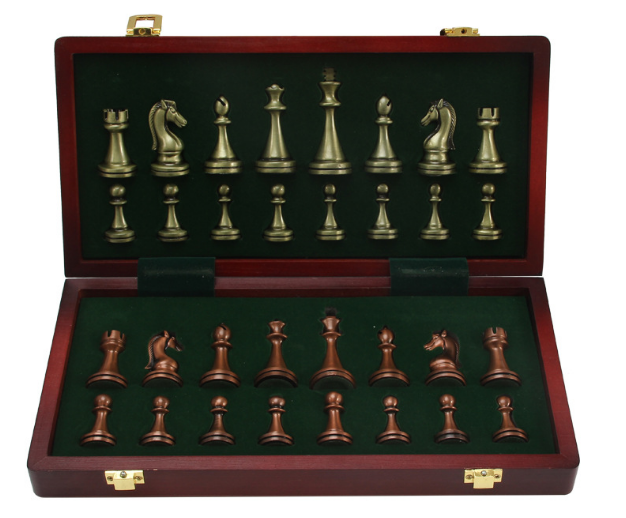 Chess Deluxe Gift Box – Metal Bronze Folding Board Game, Perfect Chess Gifts for Friends & Family