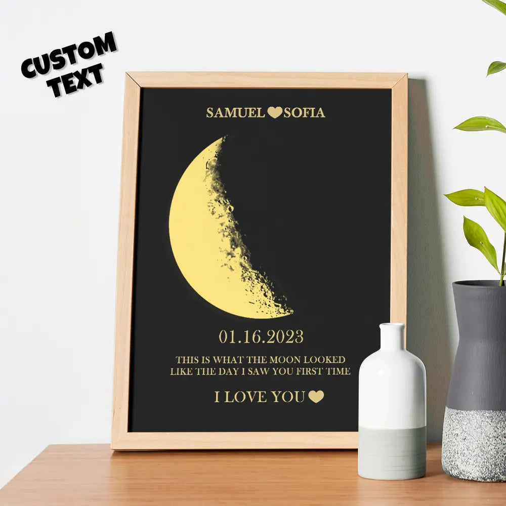 Custom Moon Phase Wooden Frame – Personalized Names & Message | Romantic Gift for Couples