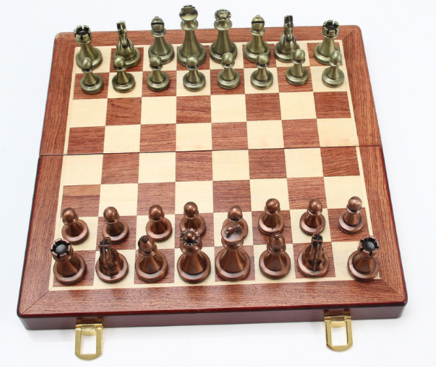 Chess Deluxe Gift Box – Metal Bronze Folding Board Game, Perfect Chess Gifts for Friends & Family