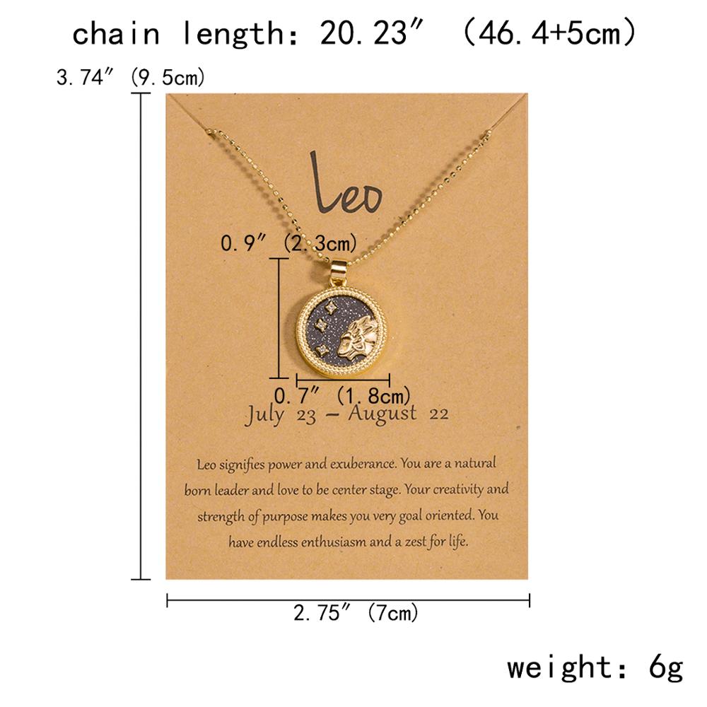 Fashion 12 Constellation Necklaces For Women Men Gold Chain Zodiac Sign Round Pendant Necklace Couple Jewelry Birthday Gift