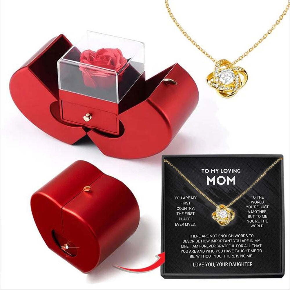 Christmas Gift Red Apple Jewelry Box Necklace Eternal Rose for Girl Mother's Day New Year Valentine's Day Gifts
