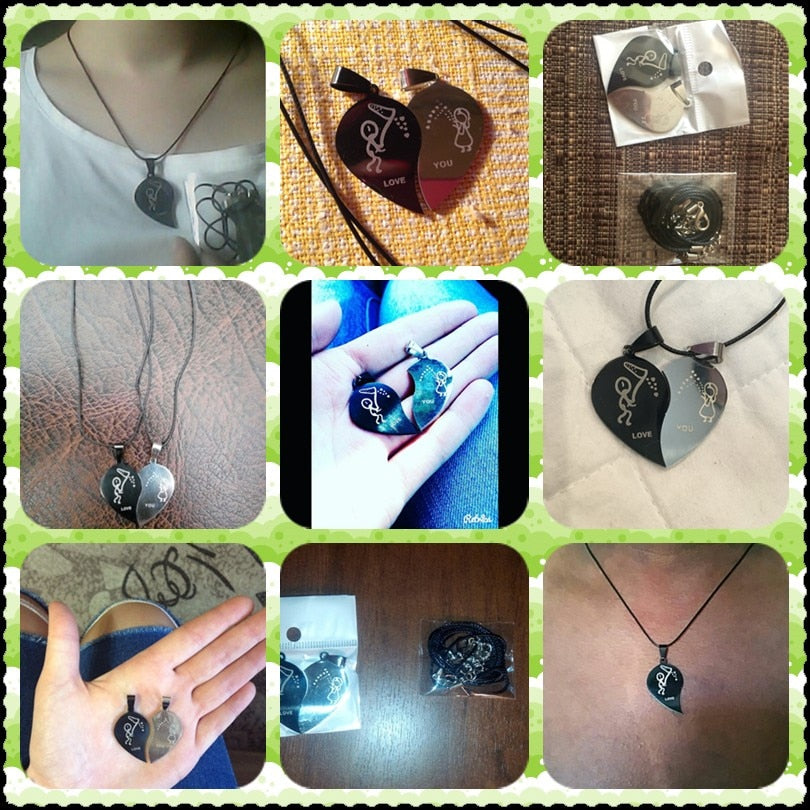 Couple Necklace Broken Heart 2 pcs Key Locket Dad Mom Love you Pendant Necklace Double Color Friends Family Lovers Jewelry Gift