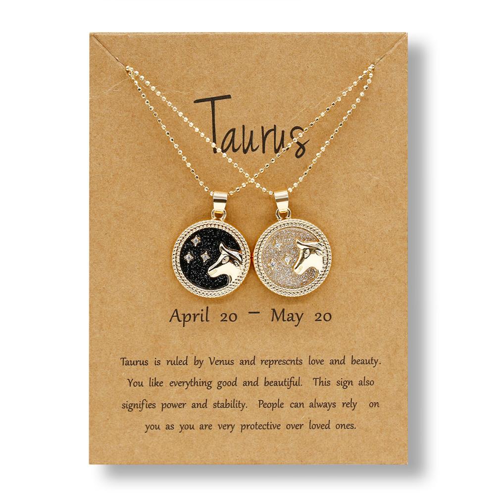 Fashion 12 Constellation Necklaces For Women Men Gold Chain Zodiac Sign Round Pendant Necklace Couple Jewelry Birthday Gift