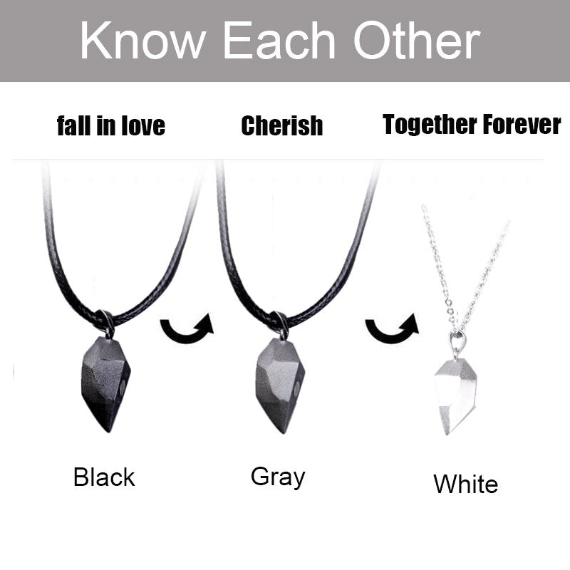 2-Piece Magnetic Couple Necklace – Lovers Heart Pendant Distance Faceted Charm for Women |