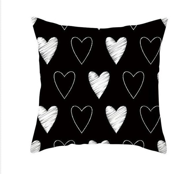 Black White Heart Cushion Cover Arrow I Love You Letters Happy Valentine Pillow Covers Gifts for Couples Valentine's Decoration