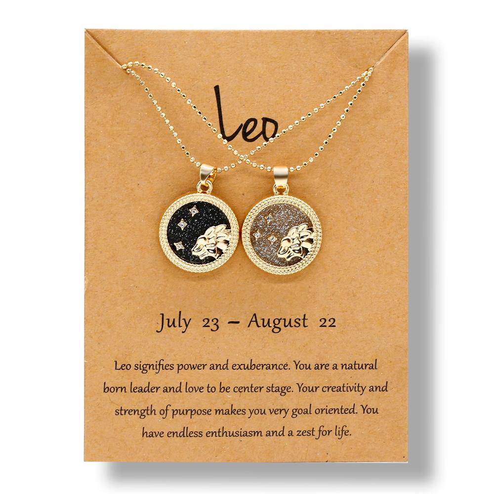 Fashion 12 Constellation Necklaces For Women Men Gold Chain Zodiac Sign Round Pendant Necklace Couple Jewelry Birthday Gift