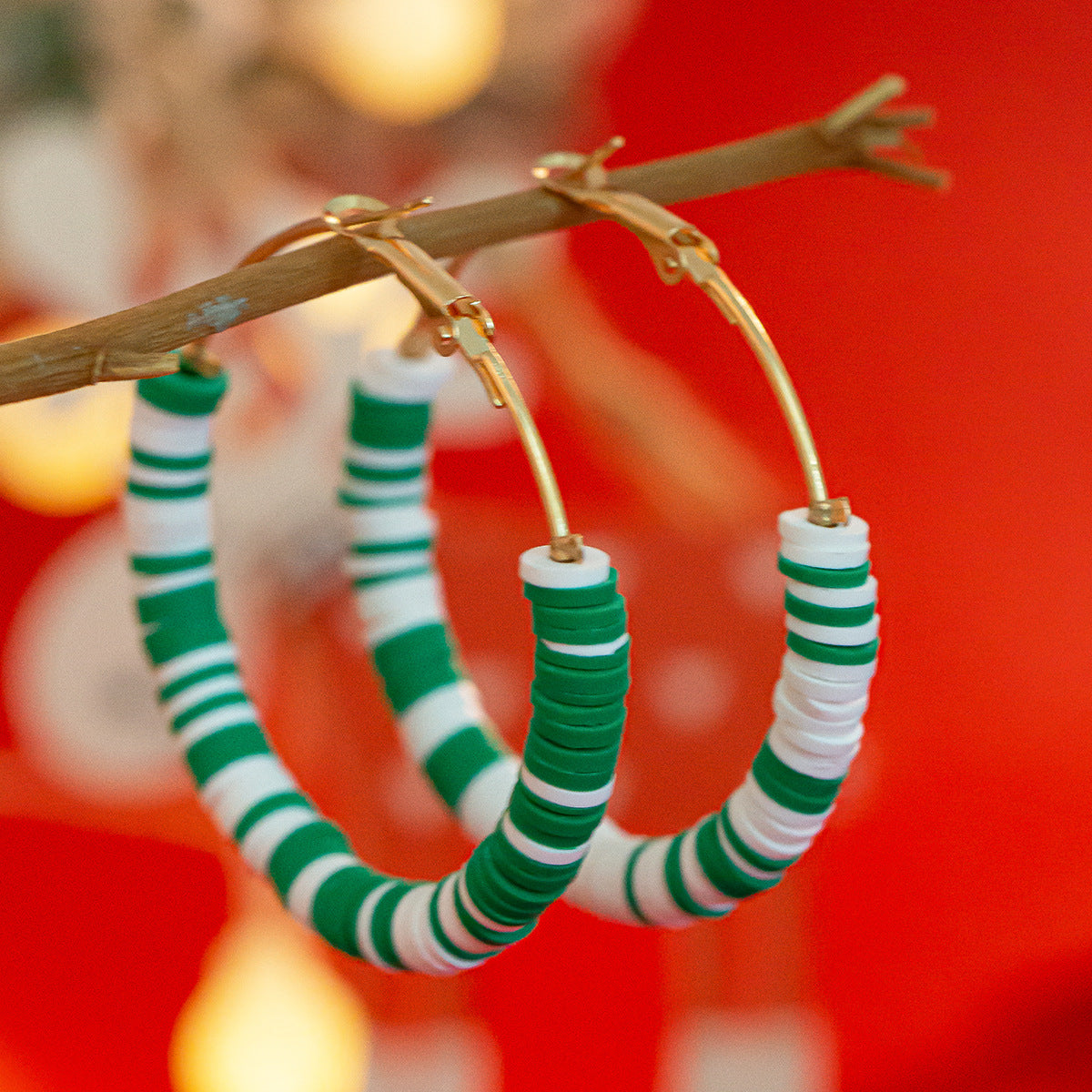 Creative color blocking earrings, personalized holiday gifts, Santa Claus soft ceramic ring earrings