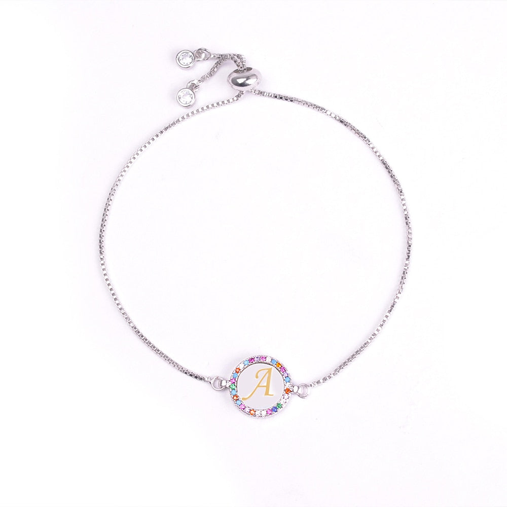 Colorful Rainbow Zircon Initial Bracelet for Women – Adjustable Letter Jewelry Gift