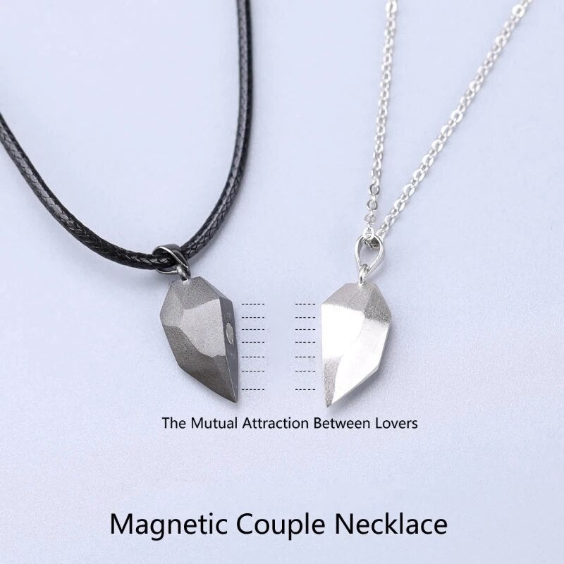 2-Piece Magnetic Couple Necklace – Lovers Heart Pendant Distance Faceted Charm for Women |