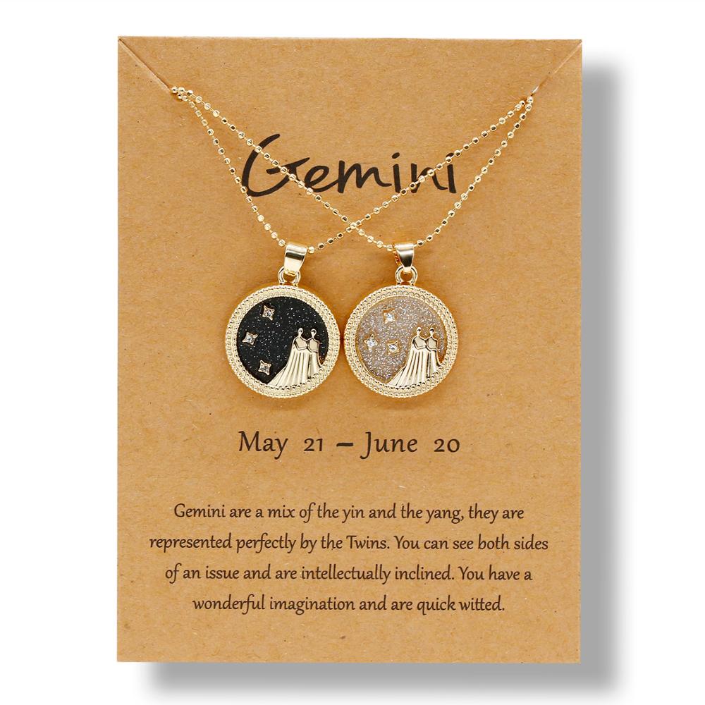 Fashion 12 Constellation Necklaces For Women Men Gold Chain Zodiac Sign Round Pendant Necklace Couple Jewelry Birthday Gift