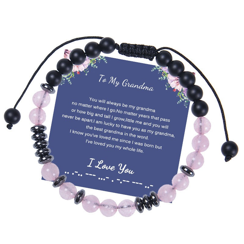To My Daughter Password Bracelet – 6MM Powder Crystal Frosted Stone Bracelet Gift