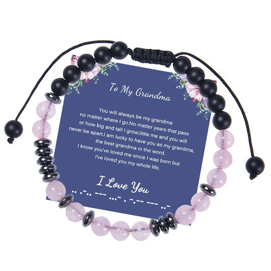 To My Daughter Password Bracelet – 6MM Powder Crystal Frosted Stone Bracelet Gift