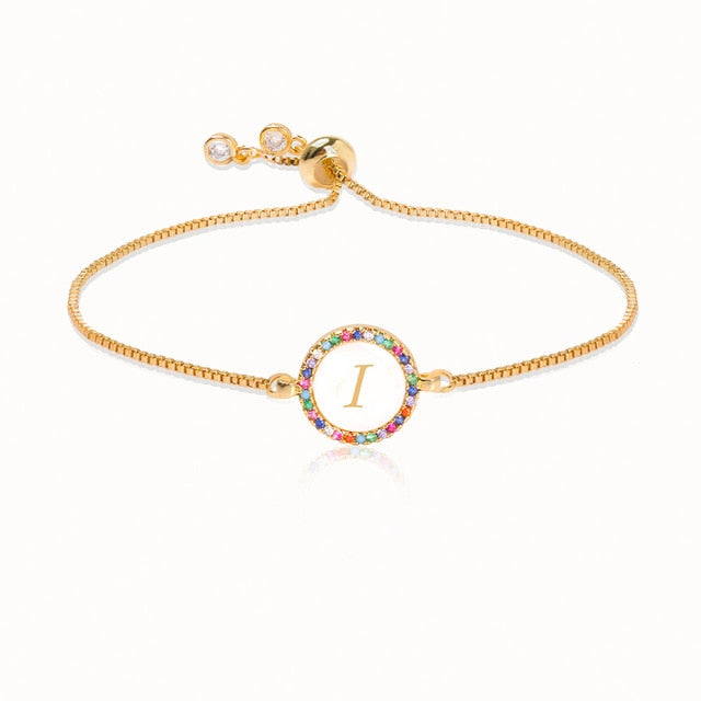 Colorful Rainbow Zircon Initial Bracelet for Women – Adjustable Letter Jewelry Gift