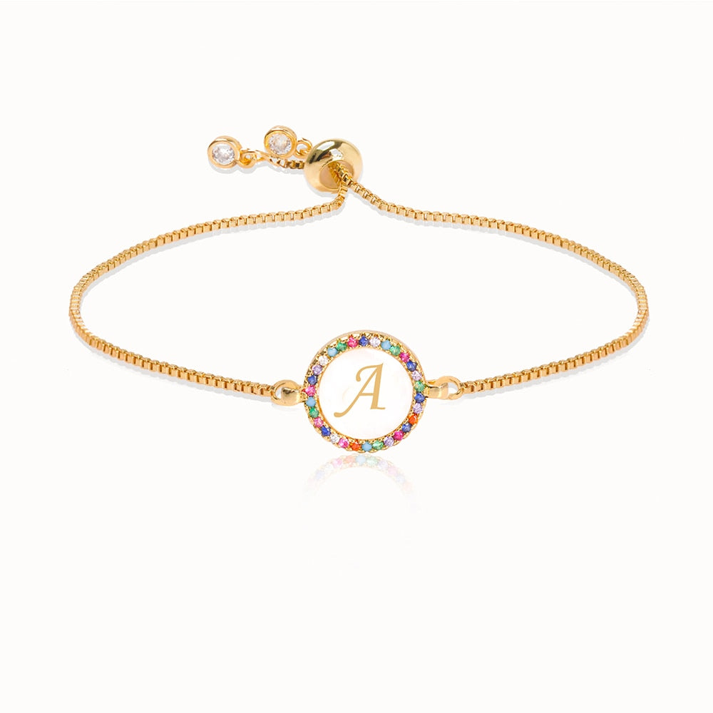 Colorful Rainbow Zircon Initial Bracelet for Women – Adjustable Letter Jewelry Gift
