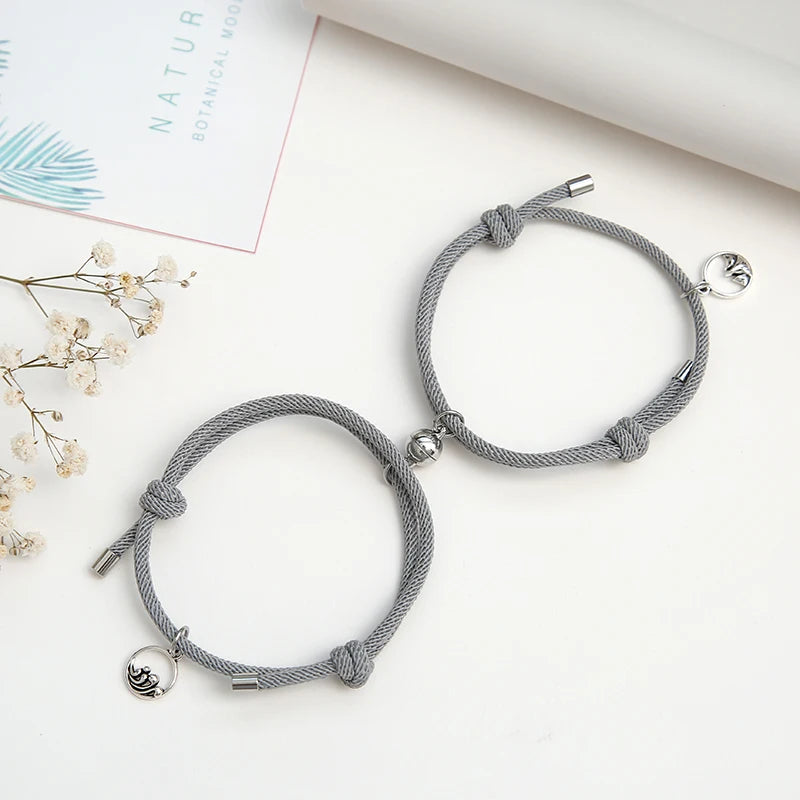 2-Piece Couple Magnetic Bracelet Set – Alloy & Stainless Steel Friendship Rope Jewelry for Men & Women