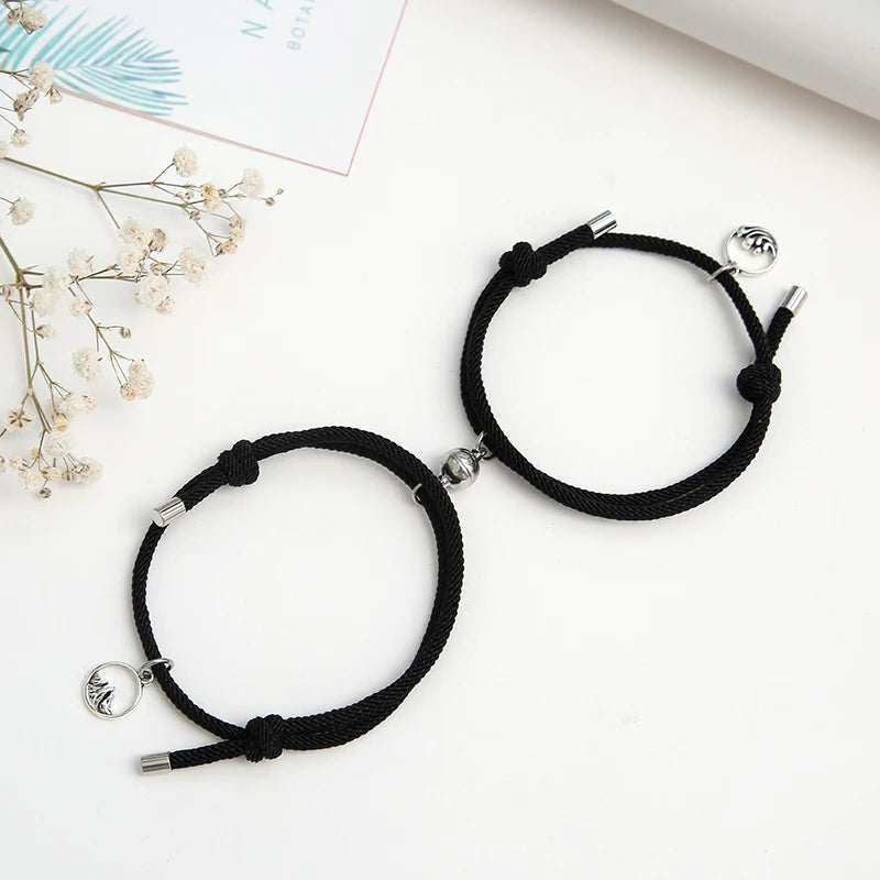 2-Piece Couple Magnetic Bracelet Set – Alloy & Stainless Steel Friendship Rope Jewelry for Men & Women